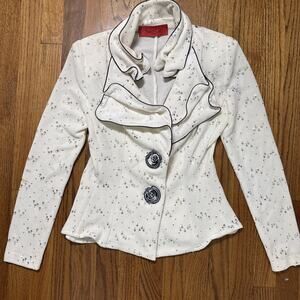 NEED CLEAN!!! Saint Gil Paris White Black Button Blazer Women's Size S-M C6